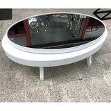 Bengi Ticaret Döner Orta sehpa 13828 OVAL Klasik Kayın Retro Ayak MDF Tabla Beyaz füme cam