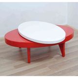 Bengi Ticaret Döner Orta Sehpa Oval Rus Tarz Model Kayın Retro Ayak Mdf Tabla Parlak Beyaz ve Kırmızı El Yapım - beyaz kırmızı