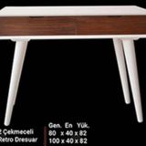 Bengi Ticaret Dresuar 13503 Torna Model Kayın RETRO ayak MDF tabla Beyaz CEVİZ uyum El Yapı