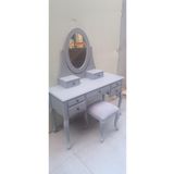 Bengi Ticaret Dresuar 90144 makyaj masa 7çekm kayın aslan ayak parlak lake gri hareketli ayna