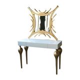 Bengi Ticaret Dresuar Tombul Model Kayın Ayak Mdf Çekmece Tabla Parlak Gold-Beyaz Uyum Kutu Sevk El Yapım