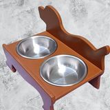 Bengi Ticaret Hobi ERC MODEL 90374 KÖPEK Mama Ve Su Kabı Seti MDF Ceviz Renk Paslanmaz Tabak