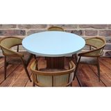 Bengi Ticaret Masa 90183 MODERN Anıt 120cm Hasır Sandalye Tk Model MDF Tabla Beyaz Renk El yapı - 120x120x80