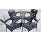Bengi Ticaret Masa 90279 Takım Temper Cam Gri Siyah Kolçak Sandalye Mutfk Balkon Bahçe El Yapım - Şefaf Vernik - 90x90x74