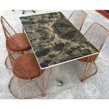 Bengi Ticaret Masa TEL Sandalye ST Takım Metal ROSE Renk Kaplama Siyah Mermer Renk Tabla Elyapı - Barok - 80*120