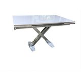 Bengi Ticaret Masa x Ayak Model Metal Nikelaj Dikdörtgen Kelebek Yan Açılır Kargo Tabla Üstü Cam El Yapım - 80*130*78 - Beyaz