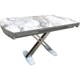 Bengi Ticaret Masa x Çapraz Ayak Model Metal Transmisyon Çelik Nikelaj Beyaz Mermer Tabla Kutuda Sevk El Yapım - 130*80*78 - Renkli