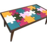 Bengi Ticaret Orta 17723 Sehpa ST PUZZLE Bulmaca Kayın Üstü cam Çocuk gelişime Destek Ürün