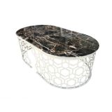 Bengi Ticaret Orta Sehpa 13760 GEOMETRİK Model Metal Siyah Osmanlı Motif beyaz MDF tabla