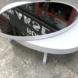 Bengi Ticaret Orta sehpa 17140 Dönerli OVAL İNOVATİF Kayın Ayak MDF Tabla Parlak Beyaz füme cam