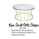 Bengi Ticaret Orta Sehpa Brc Kum Saati Model Beyaz Mermer Temper Cam Meta Gold Renk Kaplama El Yapım - istenilen renk