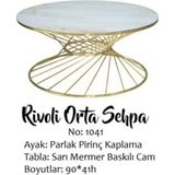 Bengi Ticaret Orta Sehpa Brc Rivoli Model Beyaz Mermer Düz Cam Metal Çelik Altın Renk Kaplama Ayak El Yapım - Gold