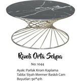 Bengi Ticaret Orta Sehpa Brc Rivoli Model Siyah Mermer Düz Cam Metal Gümüş Renk Kaplama Ayak El Yapım - Krom Siyah Mermer