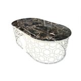 Bengi Ticaret Orta Sehpa Geometrik Metal Transmisyon Çelik Siyah Osmanlı Motif Parlak Beyaz Ayak Mdf Tabla El Yapım - SİYAH MERMER - 1