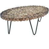 Bengi Ticaret Orta Sehpa Oval Kütük Ağaç Dalı Kesme Metal Çelik Ayak Yeni Trend Üstü Camlı Natüre Renk El Yapı