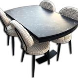 Bengi Ticaret Sandalye 13663 MİDYE Model Metal Masa Mermer Desen Tabla Metal X Çapraz El yapım