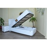 Bengi Ticaret Suni Deri Beyaz Silinebilir Kumaş Metal Transmisyon Çelik 120*200 Cm, Ortopedik Cotton Kumaş Yatak - 120 x 200 cm
