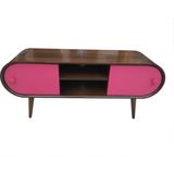 Bengi Ticaret Tv Sehpası Bombeli Model Ahşap Kayın Torna Retro Ayak Parlak Ceviz-Pembe Renk 120 cm El Yapım