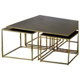 Bengi Ticaret Zigon-Orta Sehpa Kare Ogem Model Takım Metal Çelik Gold Kaplama Temper Füme Cam - Siyah - Gold Siyah