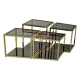 Bengi Ticaret Zigon Orta Sehpa Ogem Kare Takım Metal Gold Kaplama Temper Kırılmaz Cam Füme Itinalı Paket Karge El Yapımı - siyah
