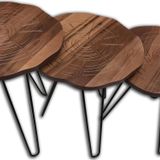 Bengi Ticaret Zigon OSM 13704 Papatya Sehpa Parlak Kütük Desen Metal Transmisyon V ayak El Yapım