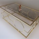 Bengi Ticaret Zlf 14087 Halka Metal Ayak Gold Kaplama Cam Tabla El Yapım Orta Sehpa