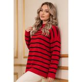 benguen Çizgili Triko Tunik R6038 Kırmızı