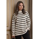 benguen Çizgili Triko Tunik R6038 Taş Rengi