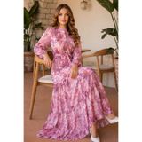benguen Desenli Tesettür Jessica Elbise B588 Pembe