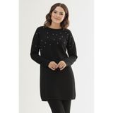 benguen Taş Detaylı Triko Tunik P6205-1 Siyah