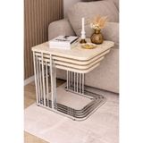 BENİCE HOME Benice Lina Series Traverten Metal Krom Tekerlekli 4'lü Zigon Sehpa