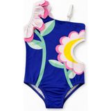 Beniizle Çiçek Detaylı Askılı Kız Çocuk Mayo - Saks Mavisi - 2 - 3 Yaş