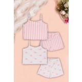 Beniizle Kalpli Ve Çizgili Askılı Üst, Şort 2'li Kız Çocuk Pijama Takımı