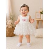 Beniizle Kelebek Nakışlı Kız Bebek Elbise - 6 - 12 Ay - Beyaz