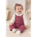 Beniizle Kız Bebek Çiçek Nakışlı Salopet Tulum ve Gömlek Takımı - 6 - 9 Ay - Bordo