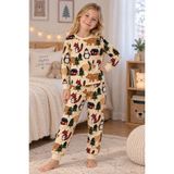 Beniizle Orman Hayvanları Desenli Uzun Kollu Unisex Pijama Takımı - Ekru - 11 - 12 Yaş
