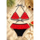 Beniizle Puan Desenli Kız Çocuk Bikini Takımı - Kırmızı - 7 - 8 Yaş