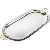 Benim Evim Sizin Yansımanız Gümüş Gold Renk Oval Tepsi 57X25CM Dekoratif Hediyelik Kulplu 1 Adet