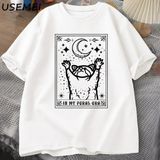 Benim Feral Dönemi Rakun T Shirt Mistik Ratshirt Tshirt Tarot Kart Baskı T-Shirt Yaz Pamuk Kı 2881 - Beyaz