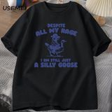 Benim Öfke Despite Ben Hala Aptal Kaz T-Shirt Garip Meme T-Shirt Komik Kaz Tshirt Pamuk Kısa 3066 - Siyah