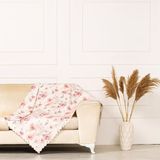 Benimol Beyaz Zemin Üzerine Baskılı Gül Kurusu Renkli Desen Dokuma Dijital Baskılı Kadife Şönil Koltuk Şalı Örtüsü Maxi Set (3+3+1+1) - 175 x 215 cm - Pembe