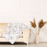 Benimol Gri Zemin Üzerine Baskılı Mavi Tarçın Renkli Sarmaşık Çiçekli Dokuma Dijital Baskılı Kadife Şönil Koltuk Örtüsü Şalı 175x215cm - 175 x 215 cm