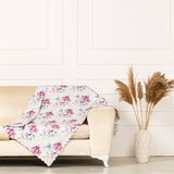 Benimol Gri Zeminli Yeşil Bordo Yapraklı Sarmaşık Desen Dokuma Dijital Baskılı Kadife Şönil Koltuk Örtüsü Şalı 175x215cm - 175 x 215 cm