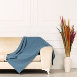 Benimol Kot Mavi Dokuma Kadife Şönil Düz Kumaş Çift Taraflı Koltuk Şalı Örtüsü Maxi Set (3+3+1+1) - 175 x 215 cm - Gece Mavisi