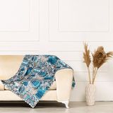 Benimol Mavi Lacivert Renkli Geometrik Desen Dokuma Dijital Baskılı Kadife Şönil Koltuk Şalı Örtüsü Maxi Set (3+3+1+1) - 175 x 215 cm - Krem