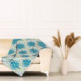 BenimOl Mavi Turkuaz Renkli Modern Damask Desen Dokuma Dijital Baskılı Kadife Şönil Koltuk Şalı Örtüsü Maxi Set (3+3+1+1) - 175 x 215 cm