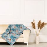 Benimol Mavi Zemin Efektli Modern Damask Desen Dokuma Kadifeşönil Koltuk Örtüsü Şalı 175x215cm - 175 x 215 cm - Kahverengi