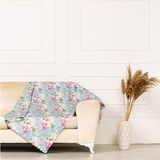 Benimol Mint Zeminli Kiremit Yeşil Renkli Sarmaşık Gül Desenli Dokuma Dijital Baskılı Kadife Şönil Koltuk Örtüsü Şalı 175x215cm - 175 x 215 cm - Mavi