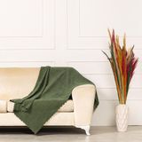 Benimol Yeşil Dokuma Kadife Şönil Düz Kumaş Çift Taraflı Koltuk Şalı Örtüsü Maxi Set (3+3+1+1) - 175 x 215 cm