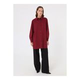 Benin Poplin Kumaş Cep Detaylı Uzun Basic Bluz / Gömlek - Bordo -